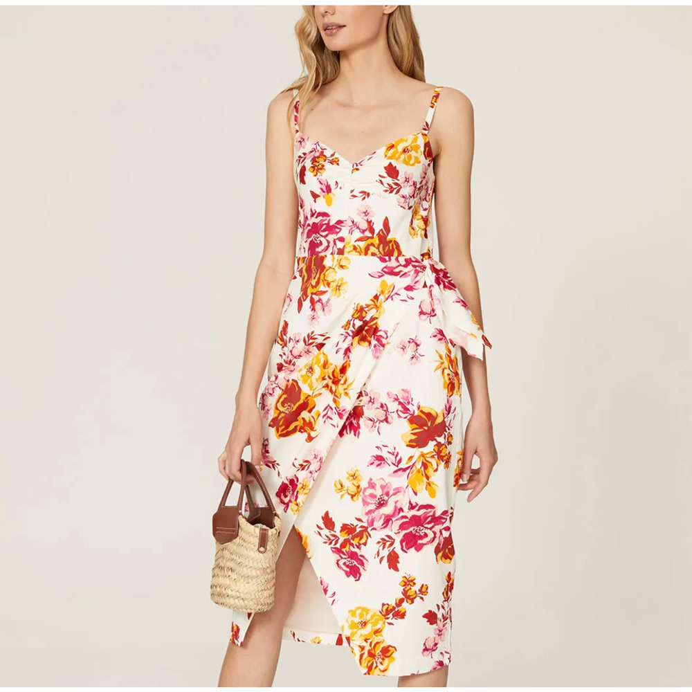 Great Jones Floral Midi Slip Dress SIZE 14 Cocktail Cotton Ruched Designer $250